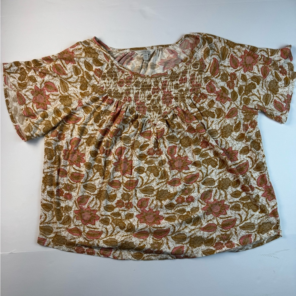 Lucky Brand Pink and Brown Floral Blouse